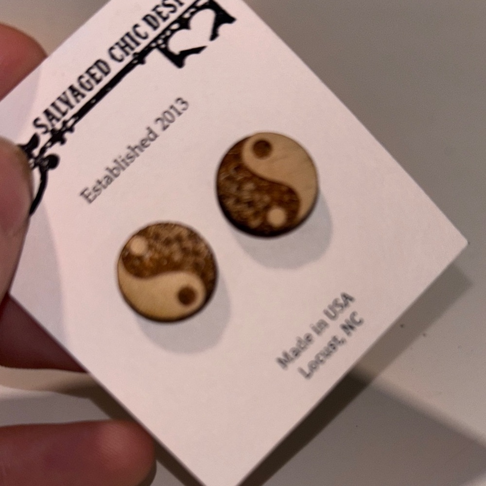 Yin Yang Wooden Earrings